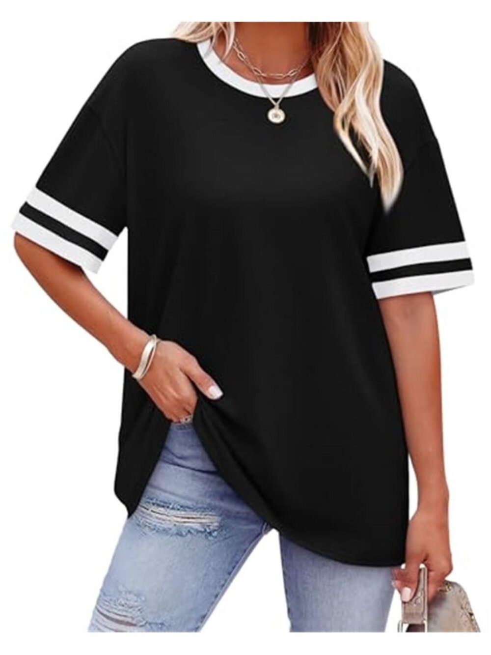 WIHOLL Womens T Shirts Loose Fit Short Sleeve Tees Crew Neck Color Block Summer